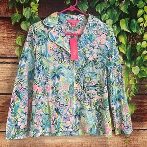 Lilly Pulitzer PJ Pajama Woven Top Multi Lilly's House Size XXS Tropical Hawaii